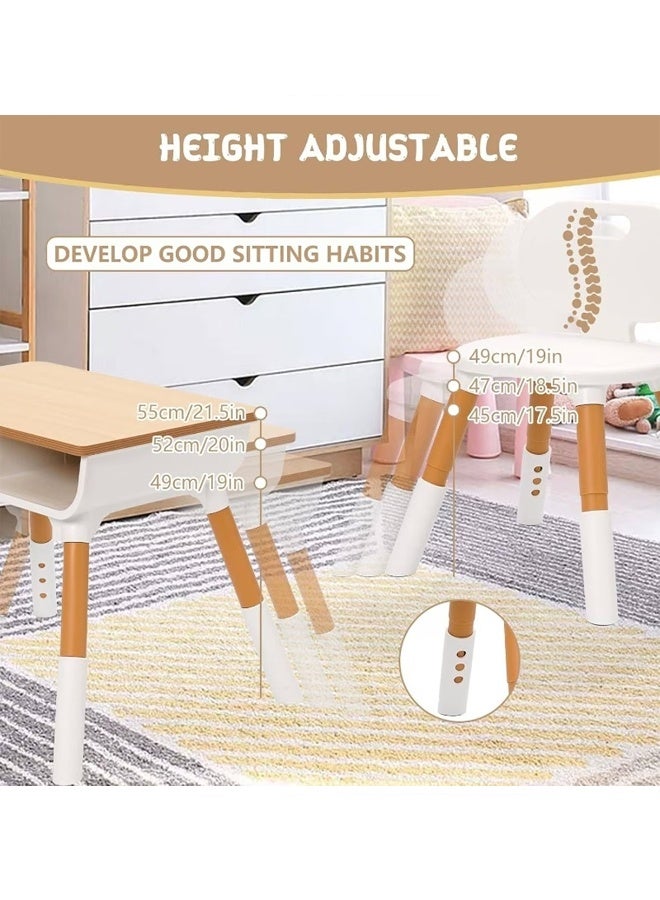 بيوينتي طاولة وكراسي 2 مجموعة، مكتب قابل للتعديل ارتفاعًا مع سلم تخزين كبير سطح نظيف، طاولة أنشطة التعلم للصفوف ورياض الأطفال والمنازل، مجموعة طاولة وكرسي للرسم - Image 5